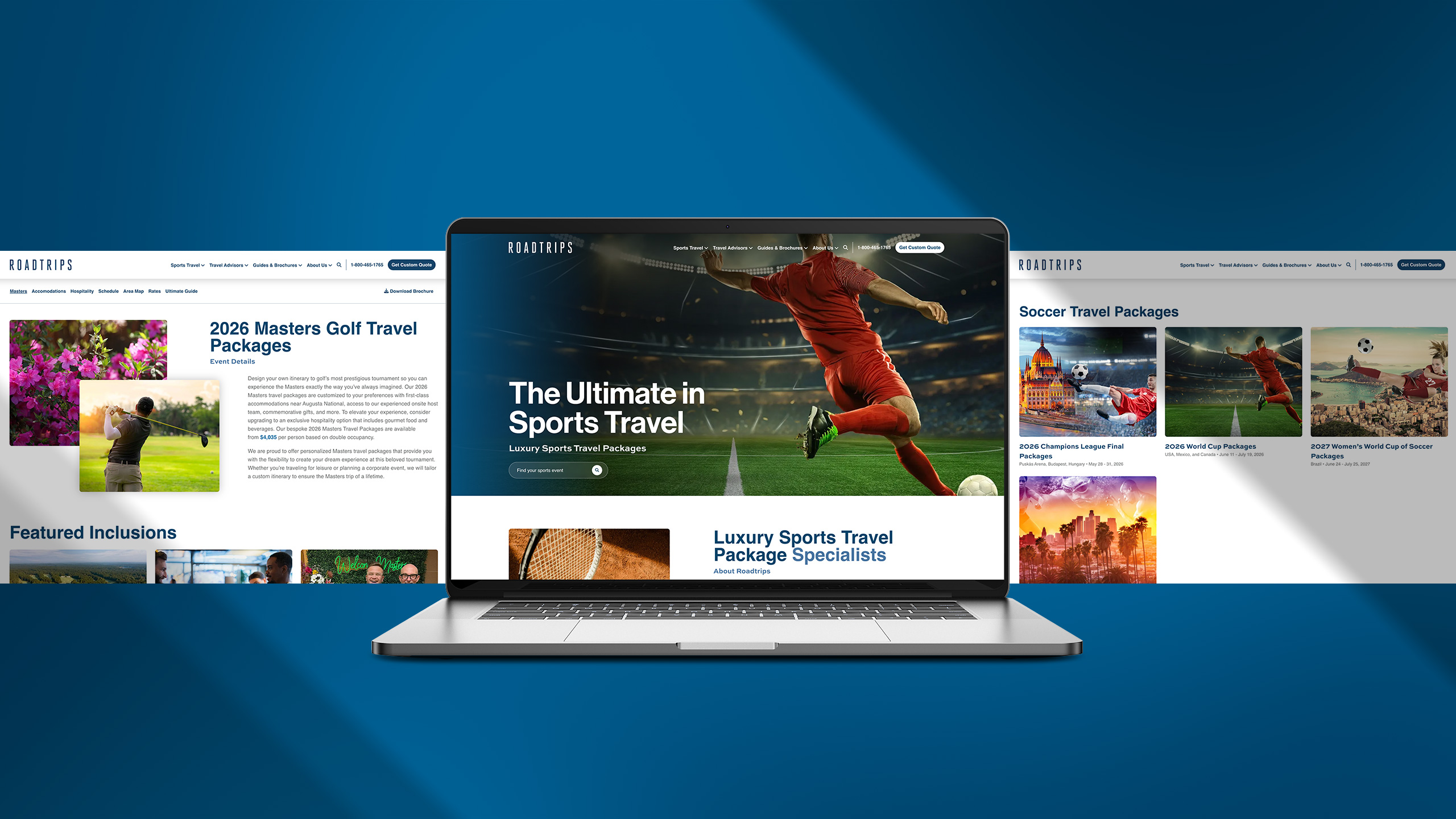 Dynamic sports travel website design by Chez Koop – Steinbach Manitoba creative studio showcased on laptop