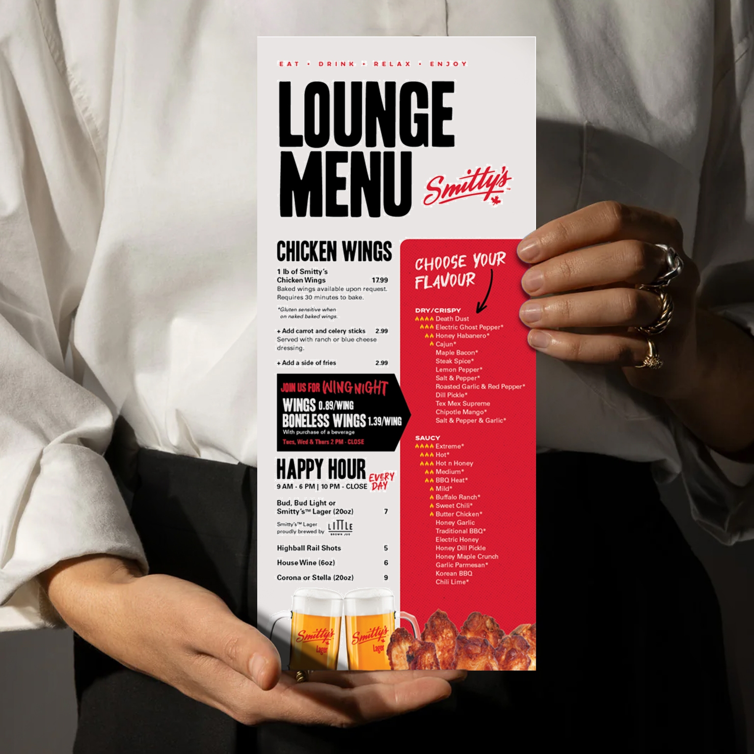 Handheld menu design for Smitty's by Chez Koop – creative graphic design studio in Manitoba