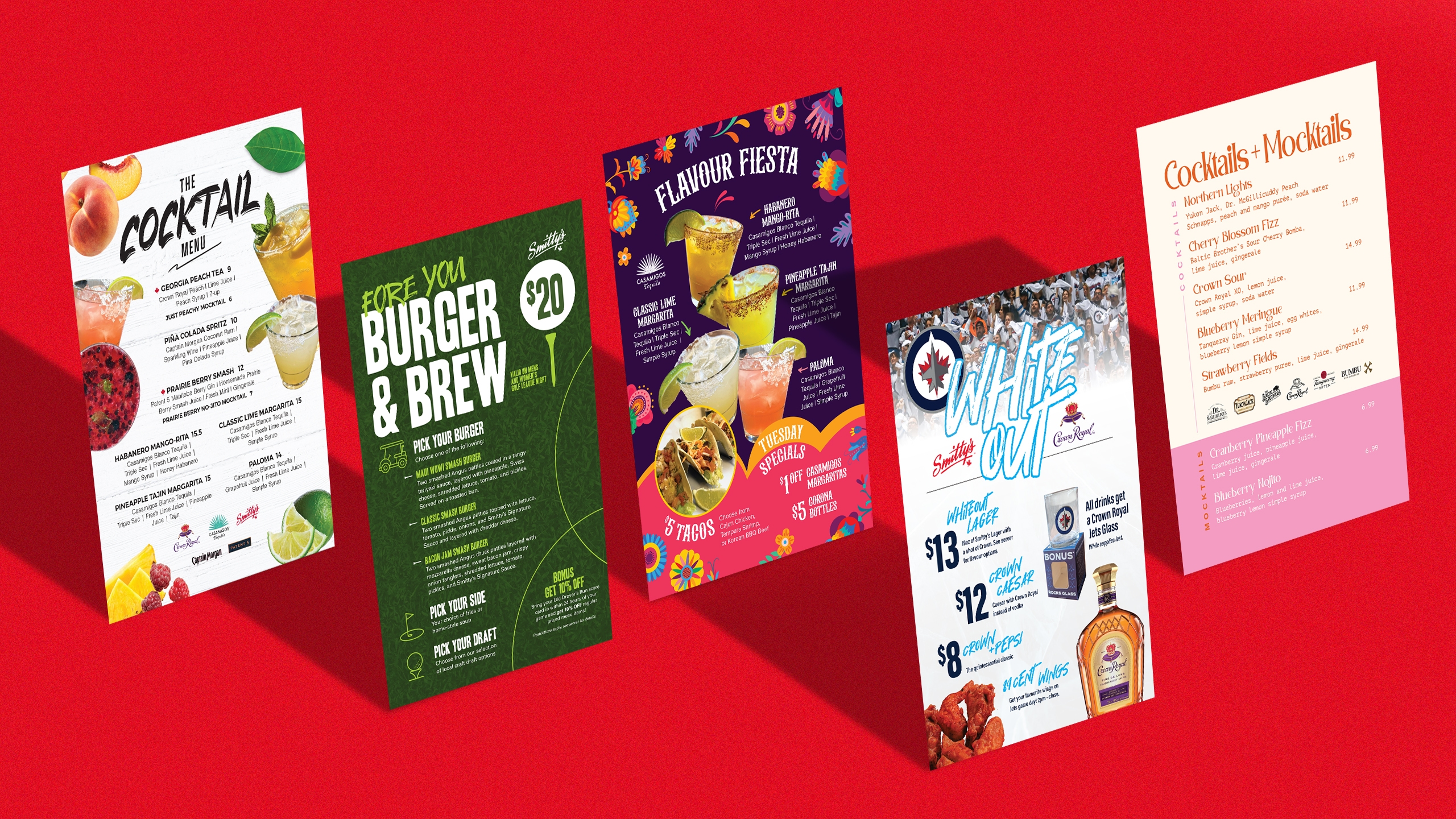 Vibrant cocktail and menu designs by Chez Koop – creative graphic design studio in Steinbach, Manitoba.