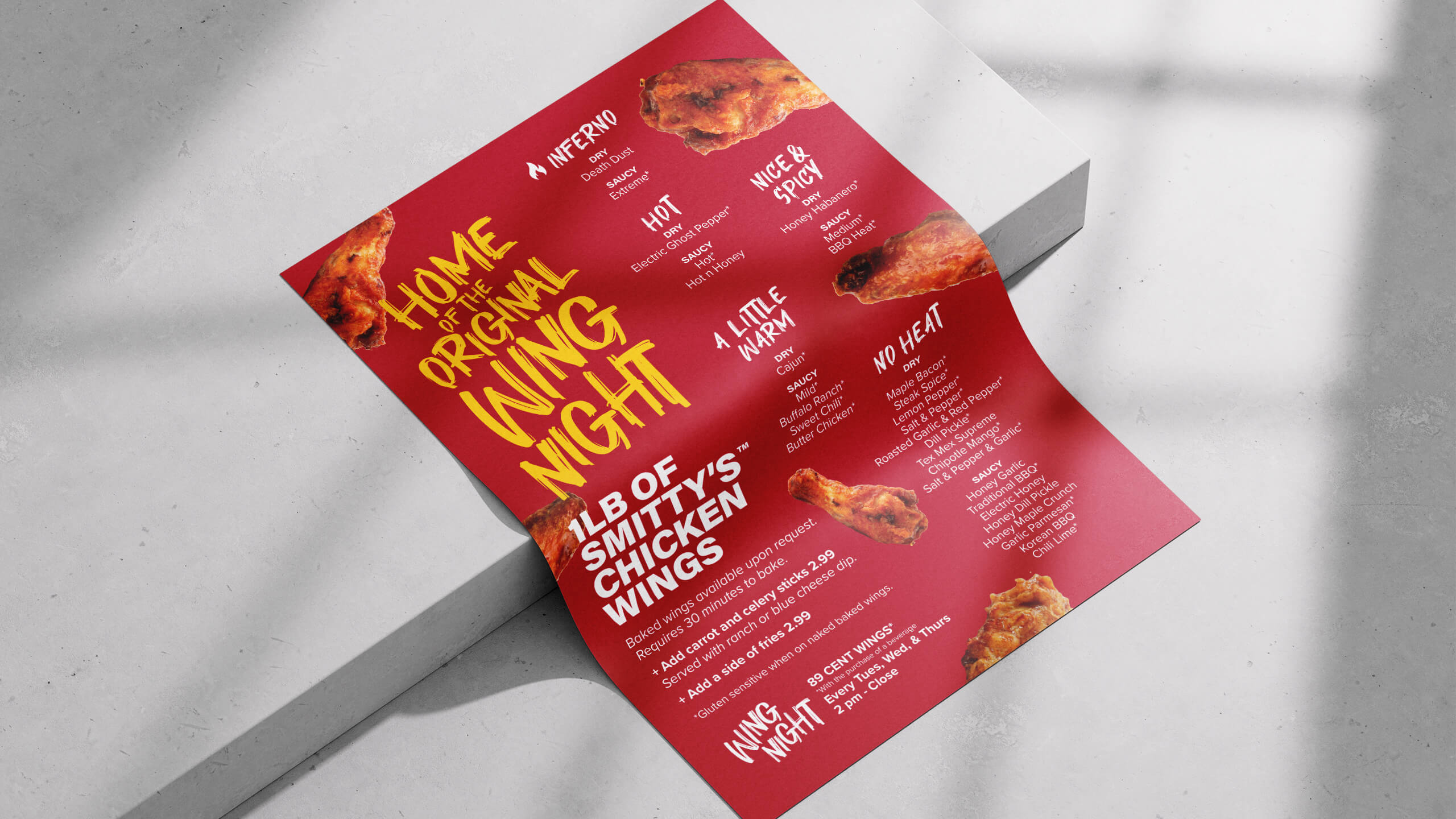 Menu design for Smitty's Wing Night by Chez Koop – creative graphic design in Steinbach, Manitoba