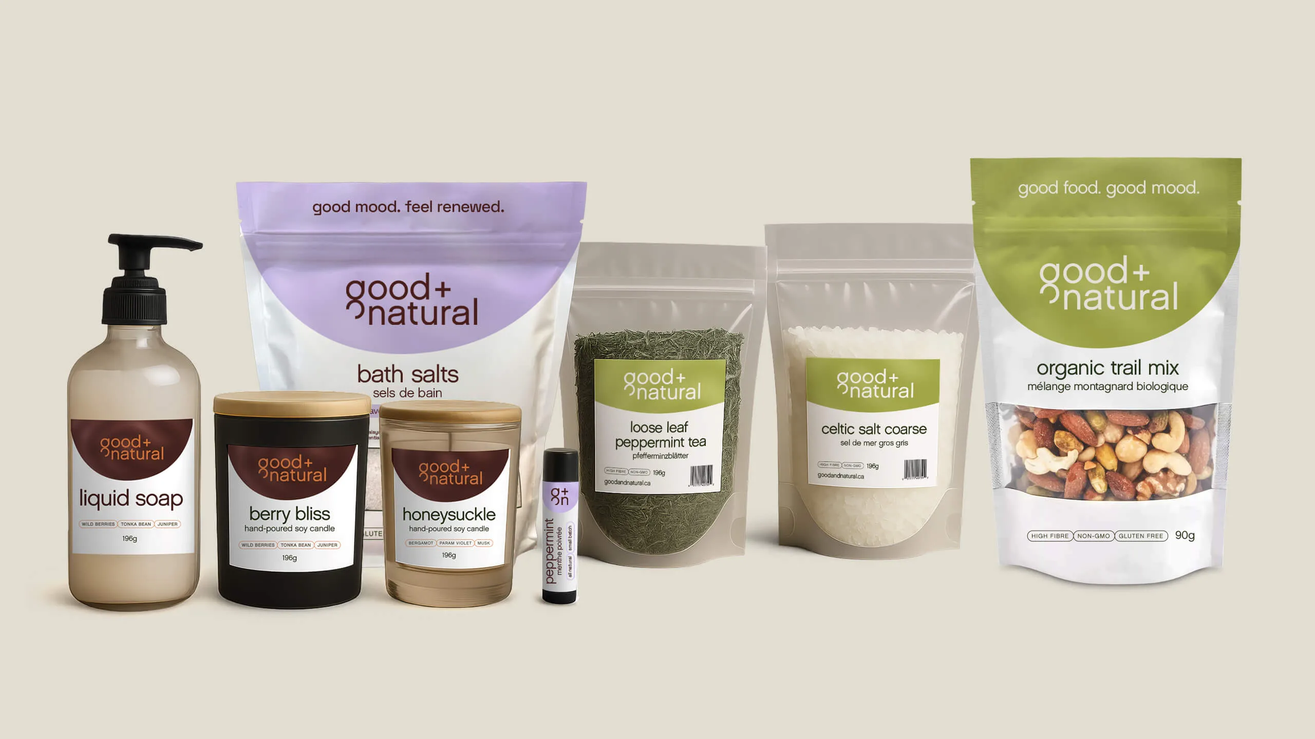 Good + Natural product packaging design by Chez Koop – Steinbach Manitoba graphic design studio