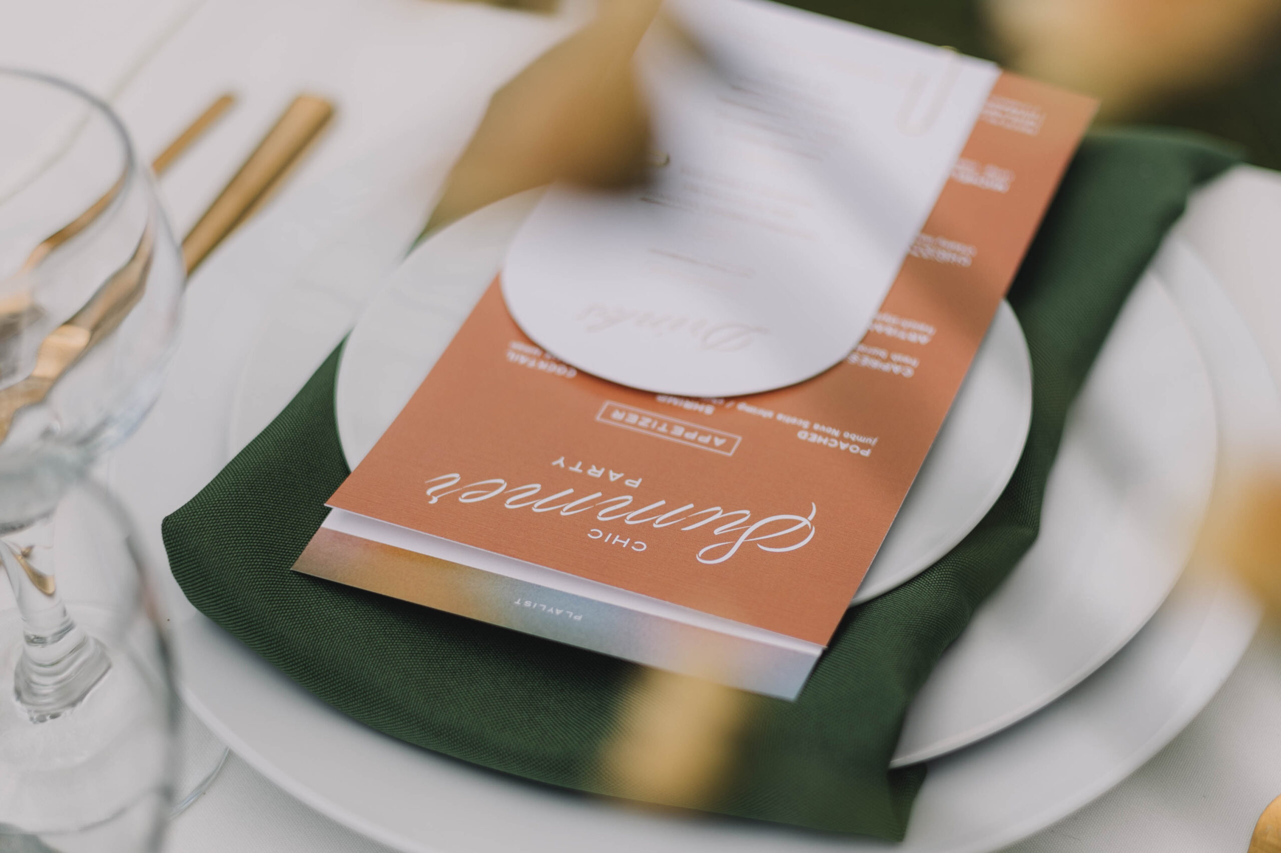 Chic event menu design on table setting by Chez Koop – Steinbach Manitoba creative design studio